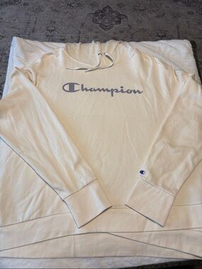 Champion Cream Crewneck Sweatshirt with Light Lavender Logo